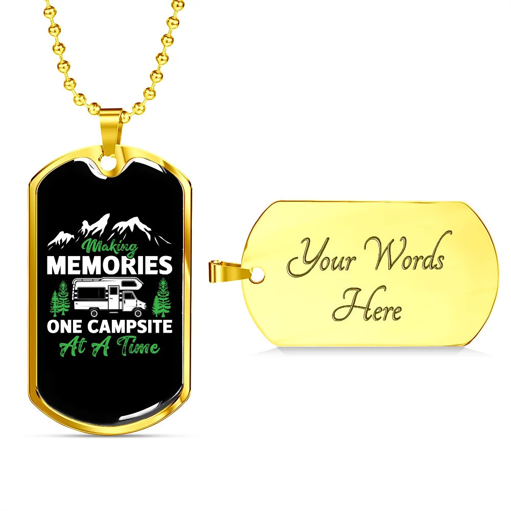 Camper Necklace Making Memories One Personalized Engraved Gold Dog Tag Necklace